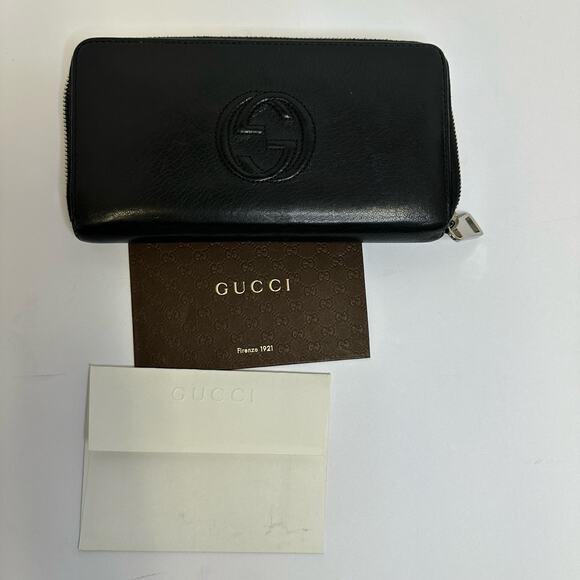 Gucci Black Leather Zip-Around Wallet with GG Logo and Gold Hardware - Picture 6 of 12